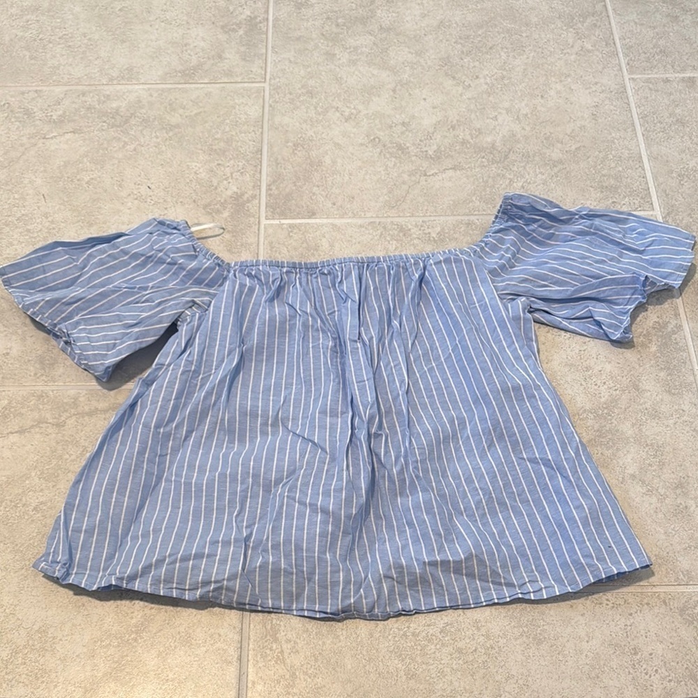 Blue Striped Off-Shoulder Top